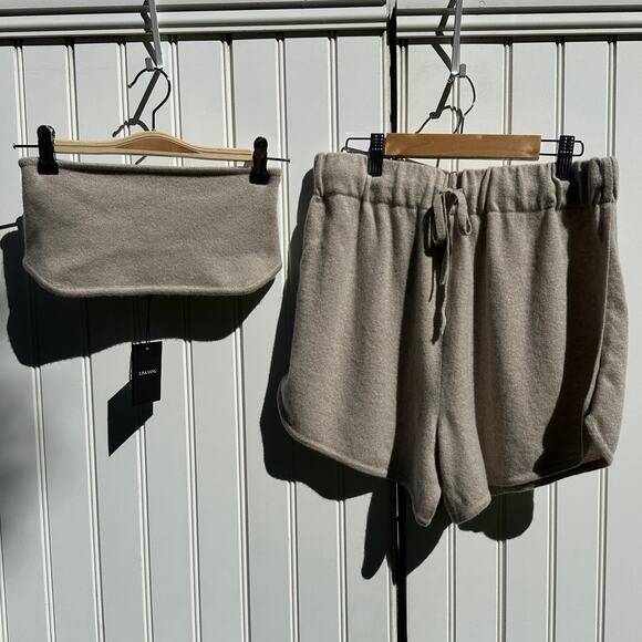 Lisa Yang Kiyo Shorts Selah Bandeau Bra Size 2 M / L Sand Cashmere Sweater Set - Picture 1 of 13